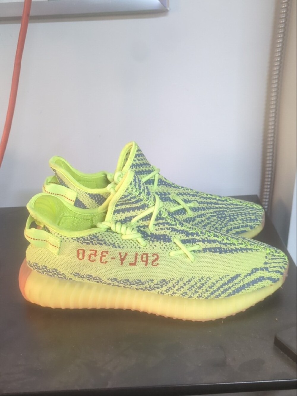 Neon Yellow Yeezy Athletic Knit Sneakers Size 13 - Picture 2 of 5